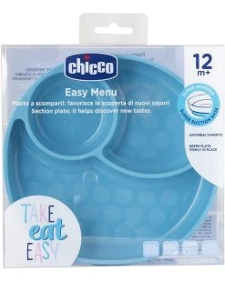 Piatto Silicone A Scomparti Con Ventosa 12 Mesi + Azzurro