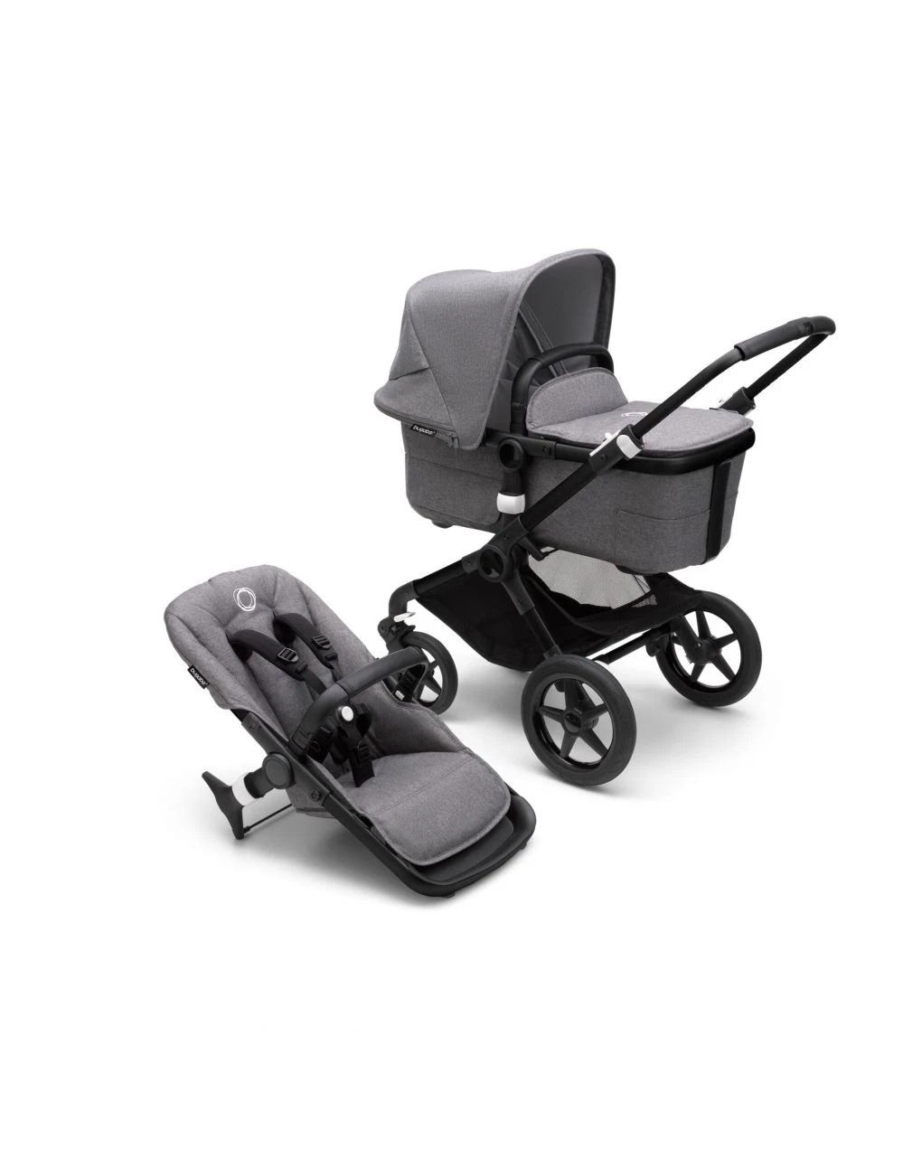 Bugaboo Fox 3 Navicella E Passeggino Telaio Nero, Tessuti E Cappottina Grey Melange