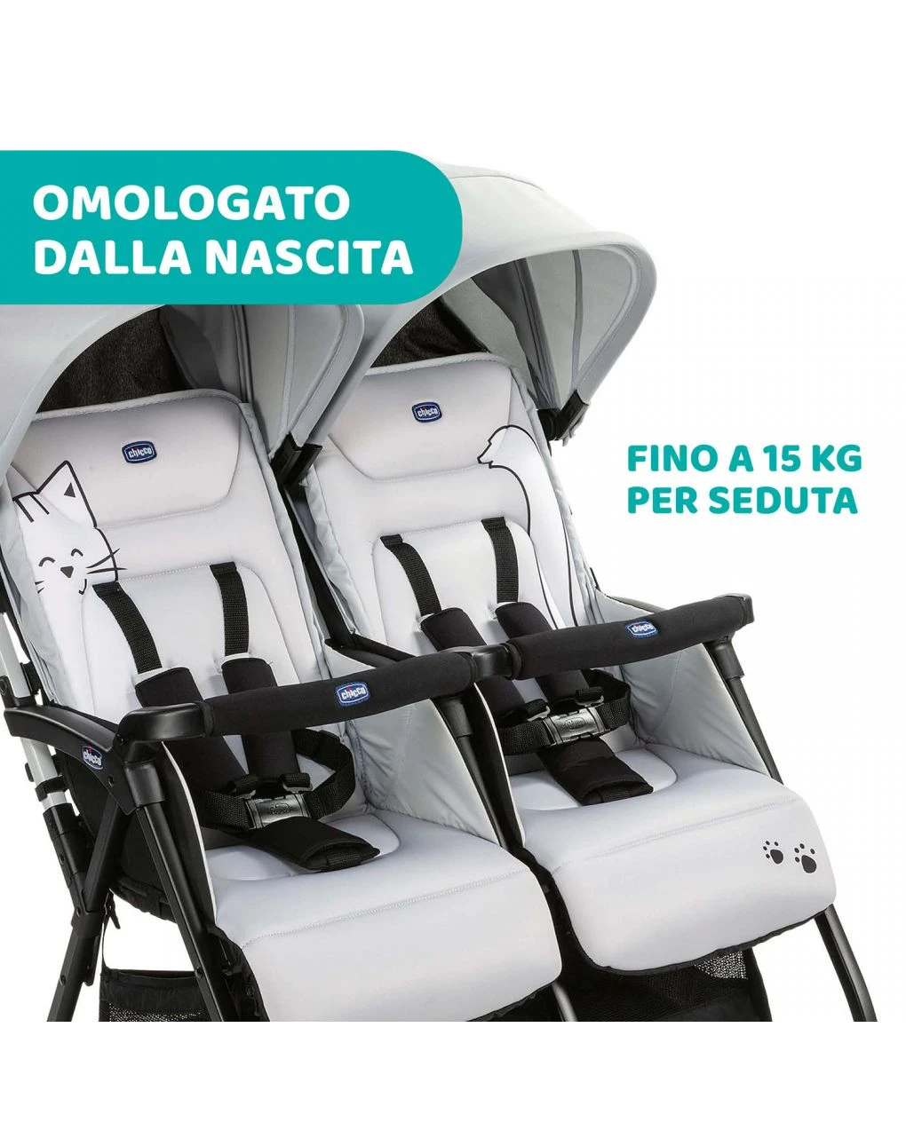Passeggino Gemellare Ohlalà Twin Silver Cat - immagine 2