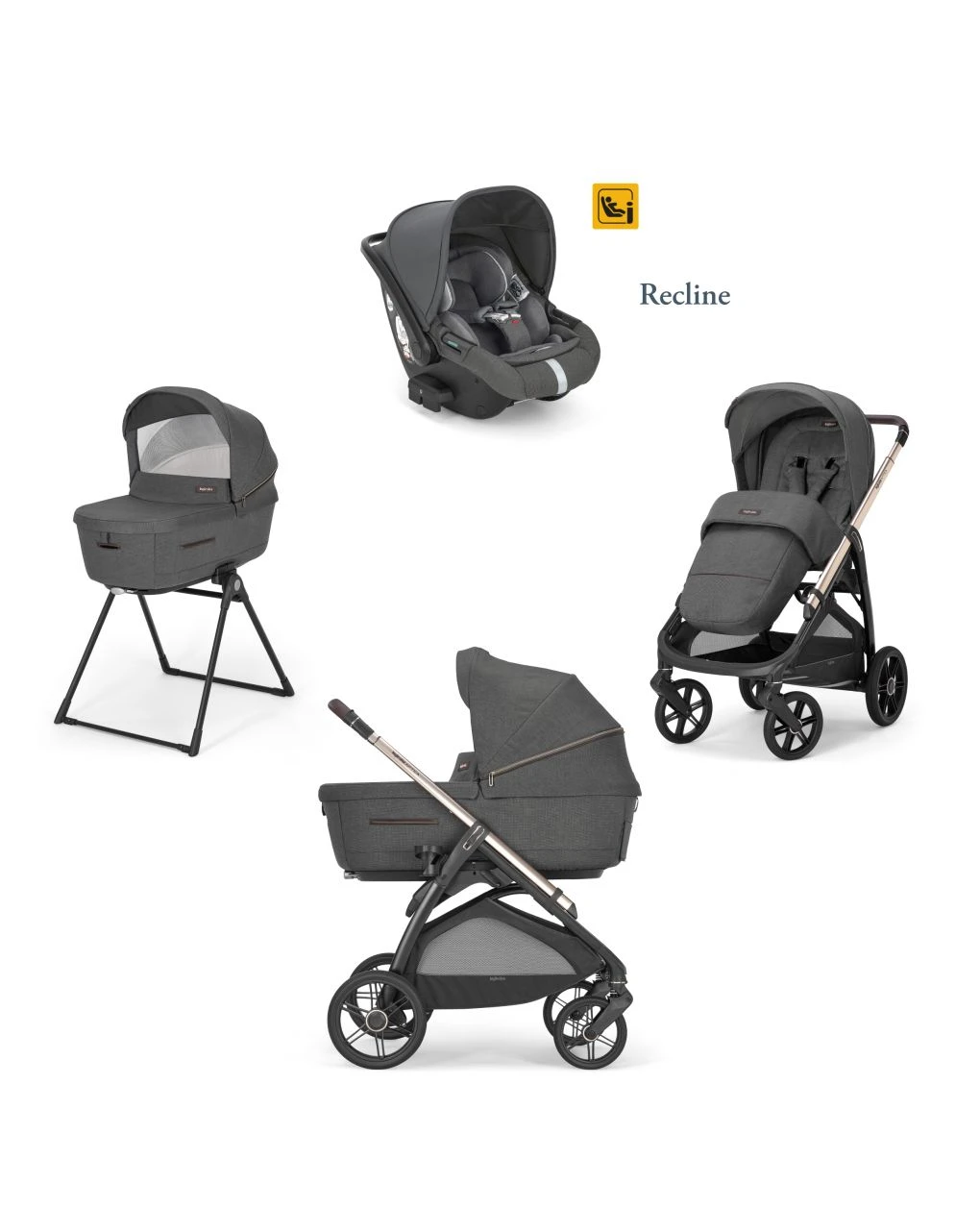 Aptica System Quattro Colore Velvet Grey Con Seggiolino Auto Darwin Infant Recline + Telaio Palladio - Inglesina