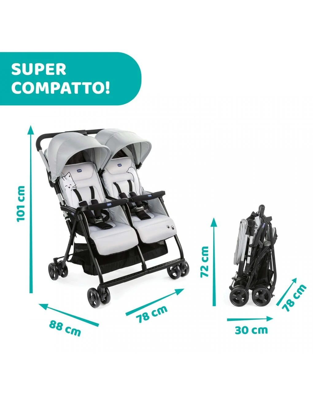 Passeggino Gemellare Ohlalà Twin Silver Cat - immagine 5