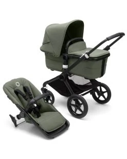 Bugaboo Fox 3 Navicella E Passeggino Telaio Black, Tessuti E Cappottina Forest Green